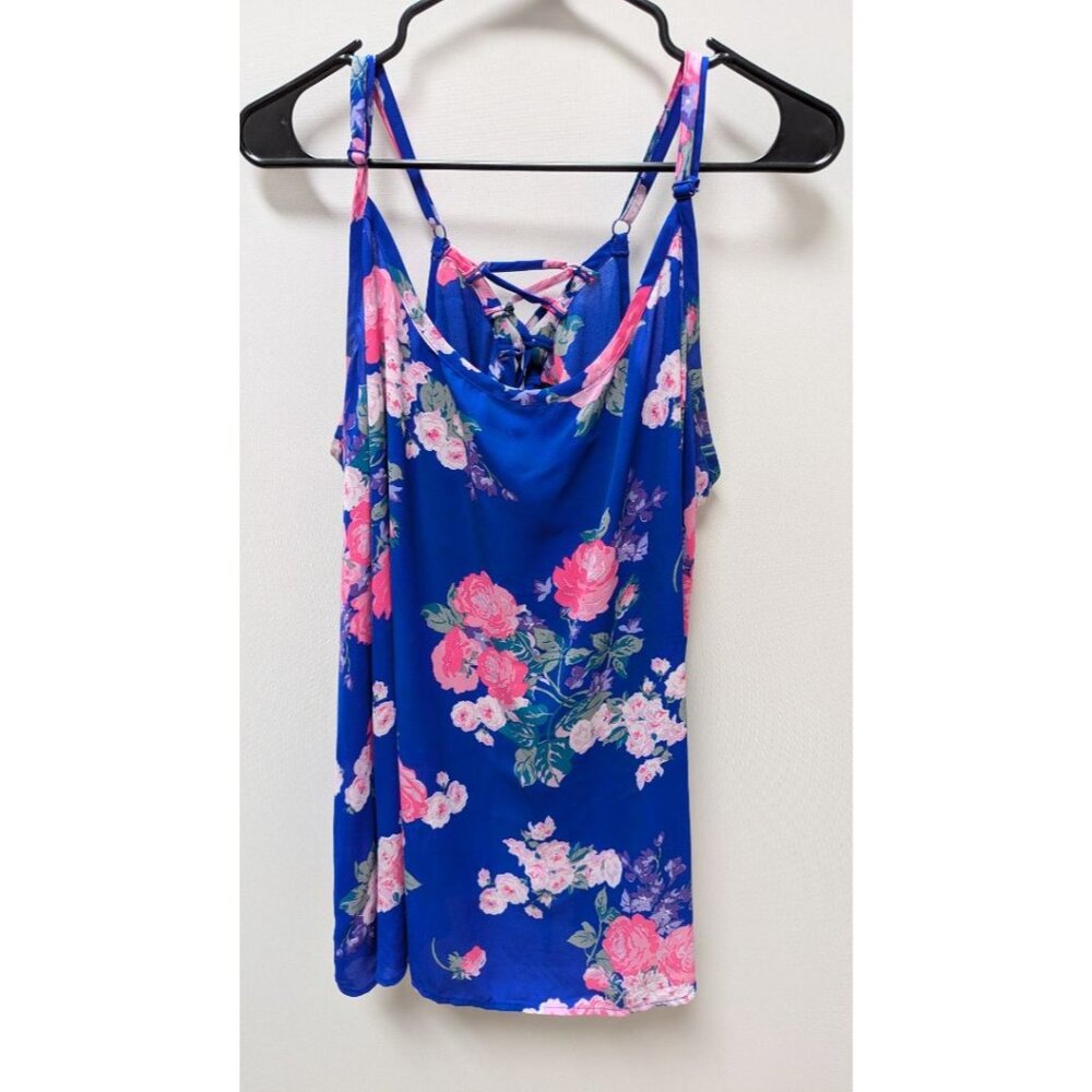Torrid Blue/Pink Floral Lace-Up Back Blouse